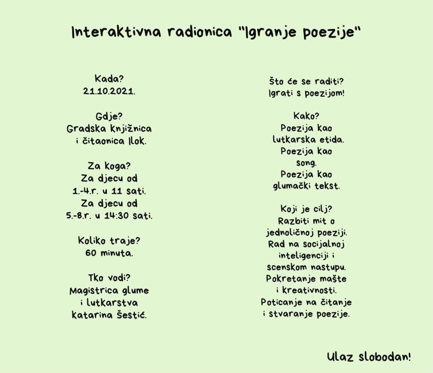 RADIONICA IGRANJE POEZIJE - 21.10.2021 