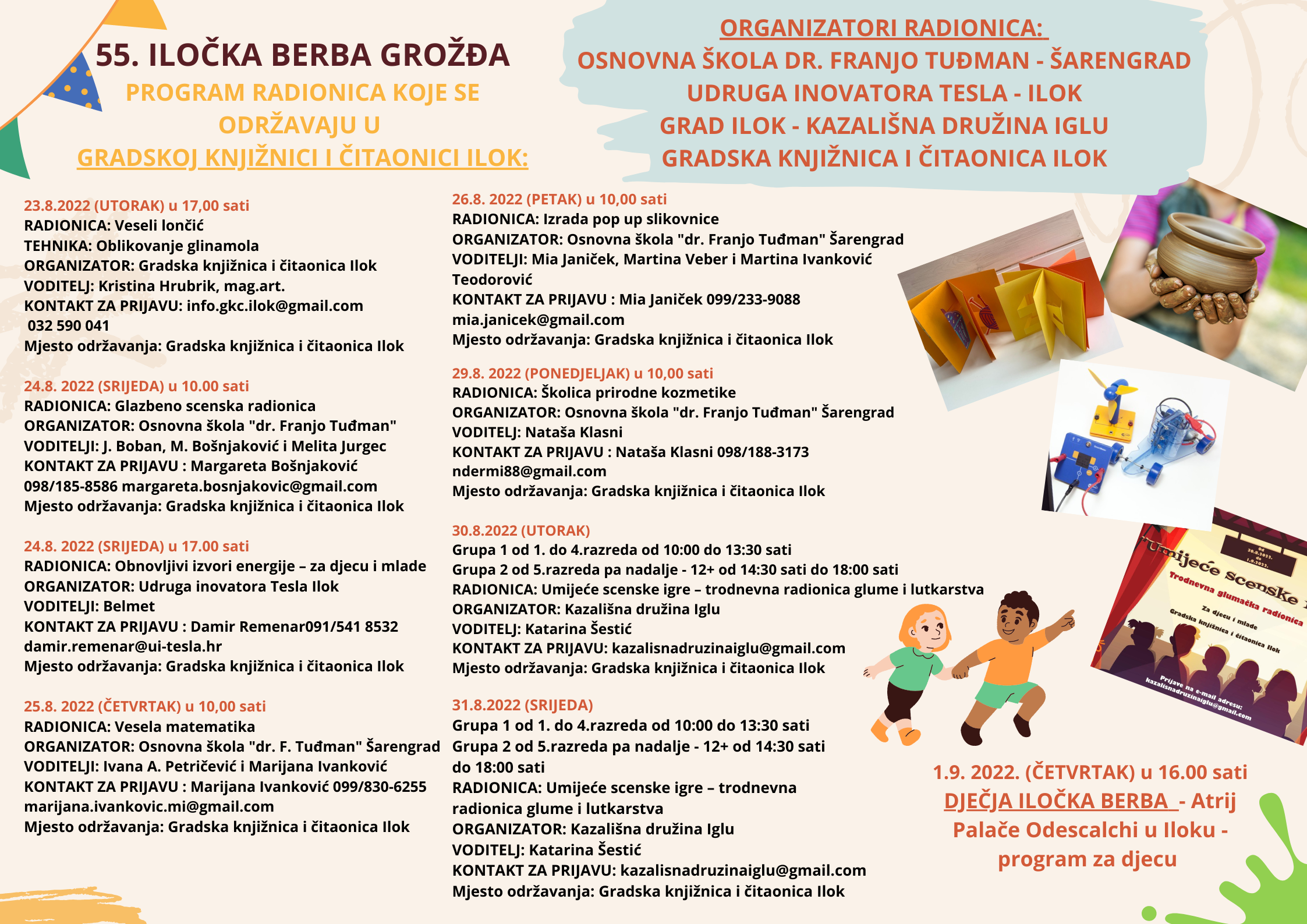 55. ILOČKA BERBA GROŽĐA - program radionica u Gradskoj knjižnici i čitaonici Ilok